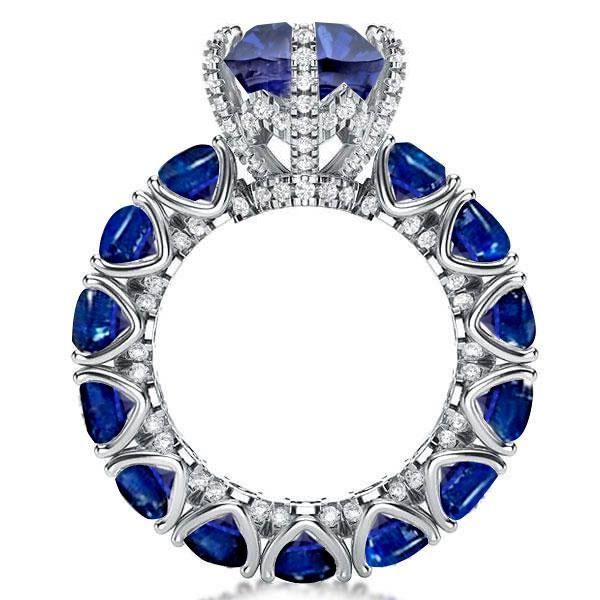 Round Cut Created Blue Sapphire Engagement Ring - 925 Sterling Silver