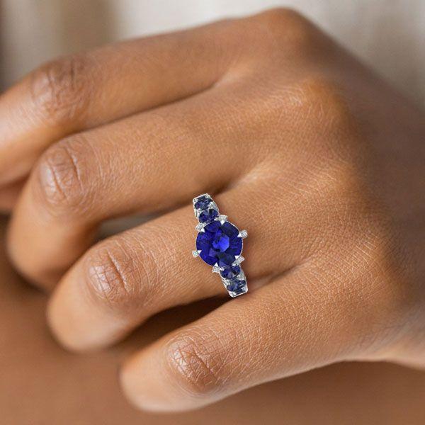 Round Cut Created Blue Sapphire Engagement Ring - 925 Sterling Silver