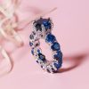 Round Cut Created Blue Sapphire Engagement Ring - 925 Sterling Silver