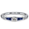 Vintage Blue Sapphire Bezel Setting Sterling Silver Engagement Ring