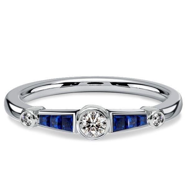Vintage Blue Sapphire Bezel Setting Sterling Silver Engagement Ring