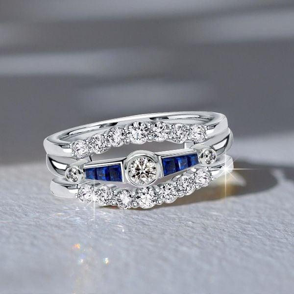 Vintage Blue Sapphire Bezel Setting Sterling Silver Engagement Ring