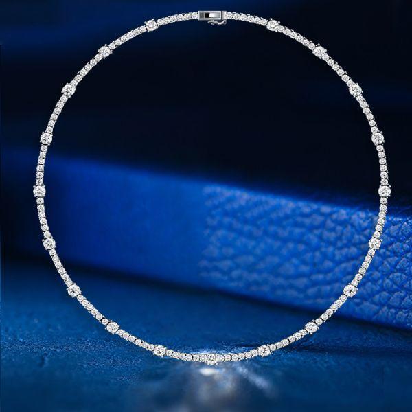 Round Cut Cubic Zirconia Tennis Necklace for Women - 925 Sterling Silver (14.04 CT. TW.)
