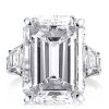 Emerald & Trillion Cut Three Stone Ring - 925 Sterling Silver