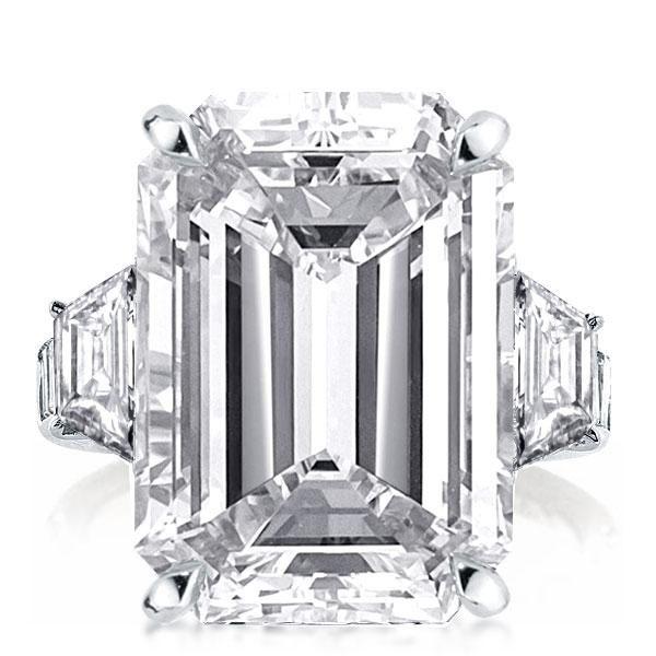 Emerald & Trillion Cut Three Stone Ring - 925 Sterling Silver