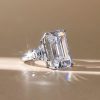 Emerald & Trillion Cut Three Stone Ring - 925 Sterling Silver