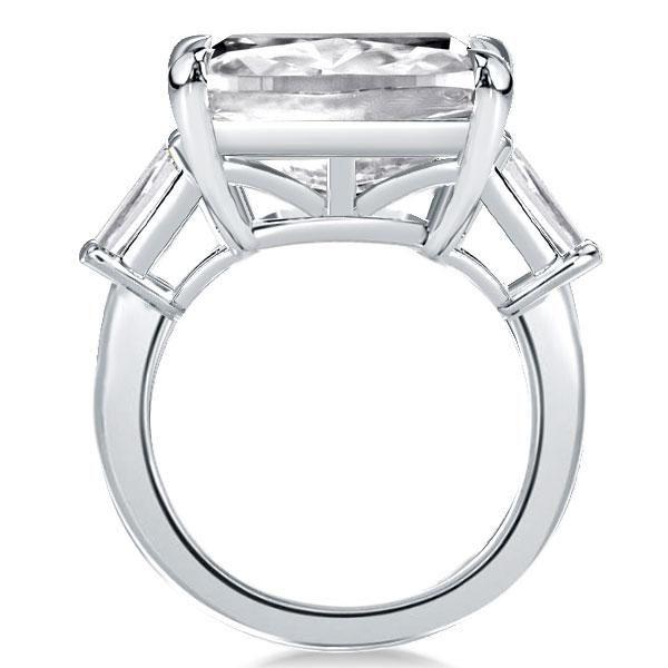 Emerald & Trillion Cut Three Stone Ring - 925 Sterling Silver