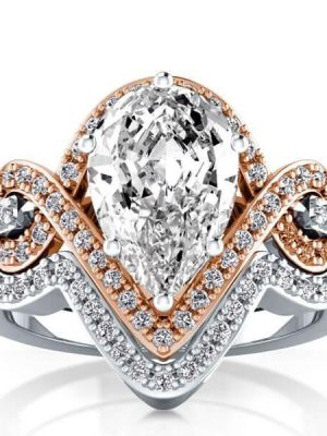 Two-Tone Ribbon Knot White Sapphire Bridal Set - Sterling Silver Wedding Rings