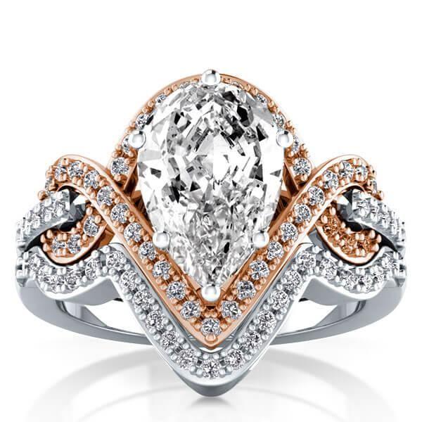 Two-Tone Ribbon Knot White Sapphire Bridal Set - Sterling Silver Wedding Rings