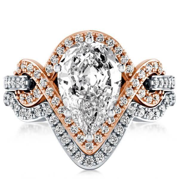 Two-Tone Ribbon Knot White Sapphire Bridal Set - Sterling Silver Wedding Rings