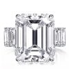Emerald Cut Engagement Ring: Baguette Side Stones, Sterling Silver