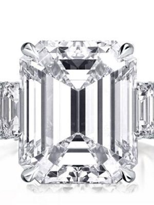 Emerald Cut Engagement Ring: Baguette Side Stones, Sterling Silver