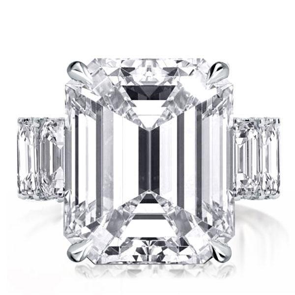 Emerald Cut Engagement Ring: Baguette Side Stones, Sterling Silver