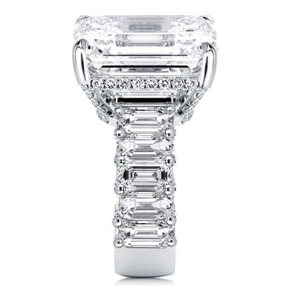 Emerald Cut Engagement Ring: Baguette Side Stones, Sterling Silver