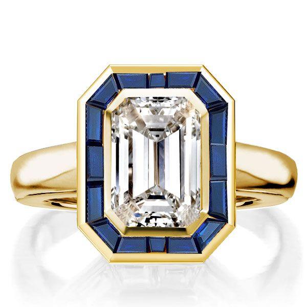 Emerald Cut Halo Solitaire Engagement Ring - 18K Gold Plated Sterling Silver
