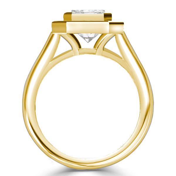 Emerald Cut Halo Solitaire Engagement Ring - 18K Gold Plated Sterling Silver