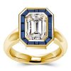 Emerald Cut Halo Solitaire Engagement Ring - 18K Gold Plated Sterling Silver