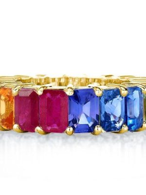 Emerald Rainbow Eternity Band 8.50 CT. TW. in 18K Gold Plated Sterling Silver
