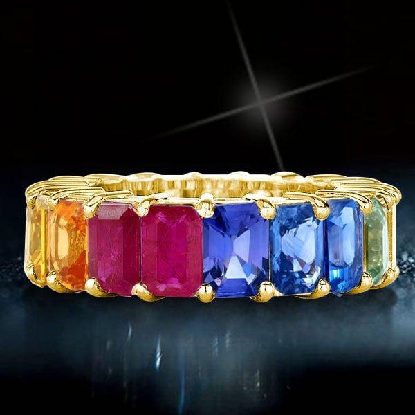 Emerald Rainbow Eternity Band 8.50 CT. TW. in 18K Gold Plated Sterling Silver