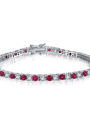 Sterling Silver Round Cut White & Ruby Tennis Bracelet for Women - 5.80 CT. TW