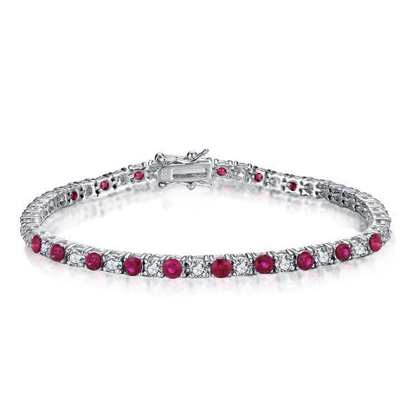 Sterling Silver Round Cut White & Ruby Tennis Bracelet for Women - 5.80 CT. TW