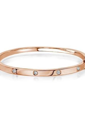 Rose Gold Plated Sterling Silver Bangle Bracelet with 0.30ct TW Stones