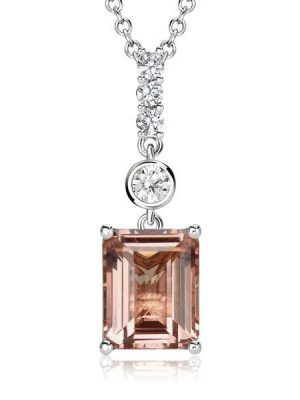 Morganite Emerald Cut Pendant Necklace in Sterling Silver