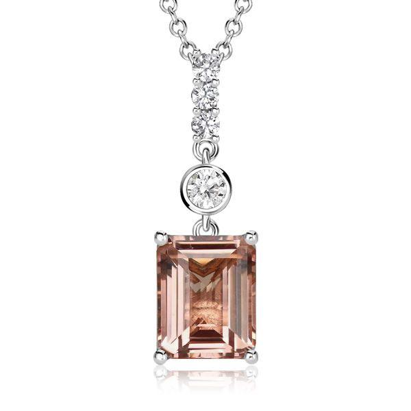Morganite Emerald Cut Pendant Necklace in Sterling Silver