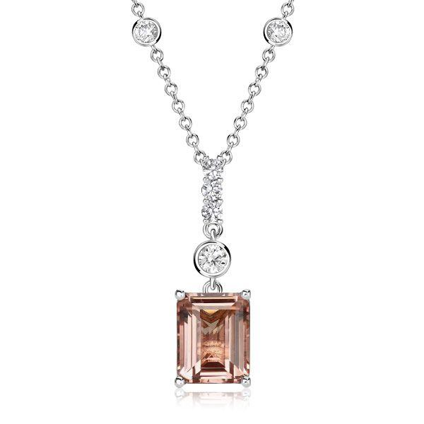 Morganite Emerald Cut Pendant Necklace in Sterling Silver