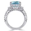 Art Deco Emerald Cut Aquamarine Engagement Ring in Rhodium Plated Sterling Silver