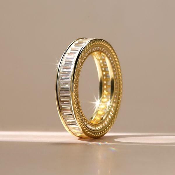 Baguette Cut Eternity Wedding Band in Sterling Silver with Rope Edge Detail