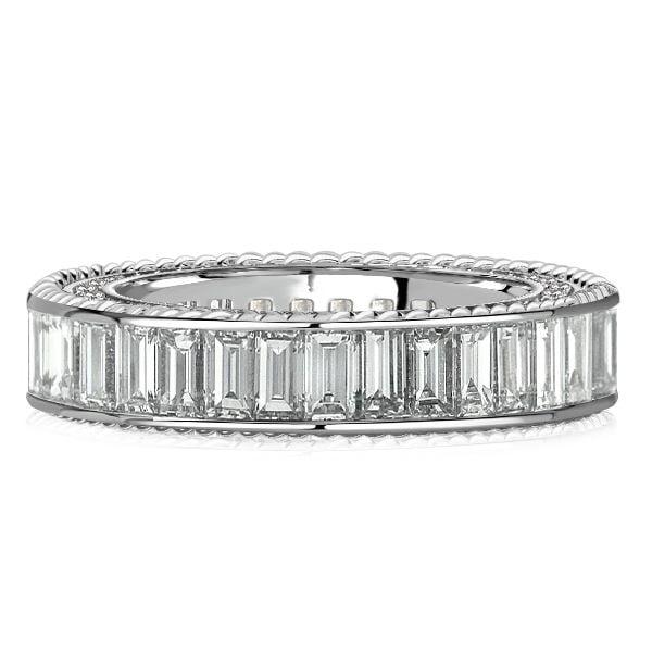 Baguette Cut Eternity Wedding Band in Sterling Silver with Rope Edge Detail
