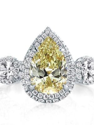 Pear Cut Created Topaz Engagement Ring, 925 Sterling Silver Halo Ring