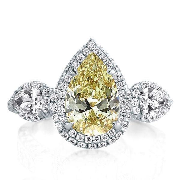Pear Cut Created Topaz Engagement Ring, 925 Sterling Silver Halo Ring