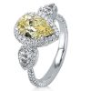 Pear Cut Created Topaz Engagement Ring, 925 Sterling Silver Halo Ring