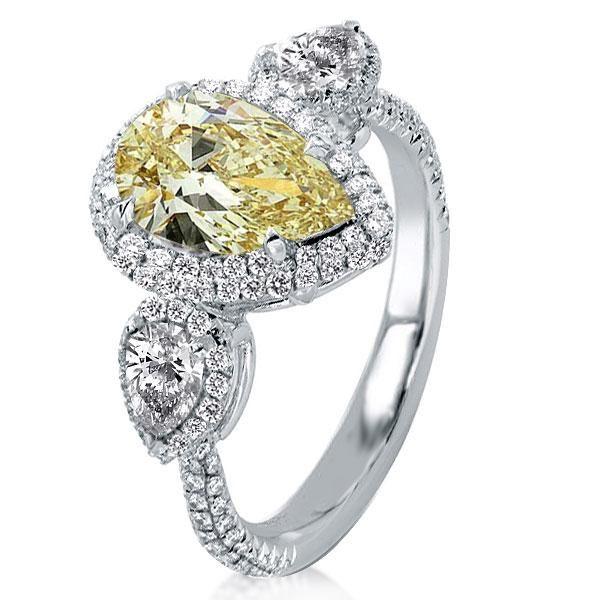Pear Cut Created Topaz Engagement Ring, 925 Sterling Silver Halo Ring