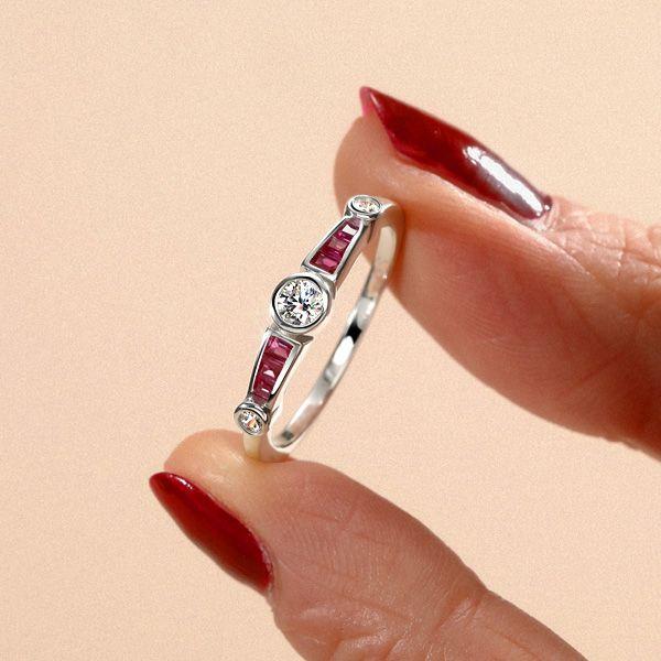 Ruby Bezel Set Vintage Style Engagement Ring - 925 Sterling Silver