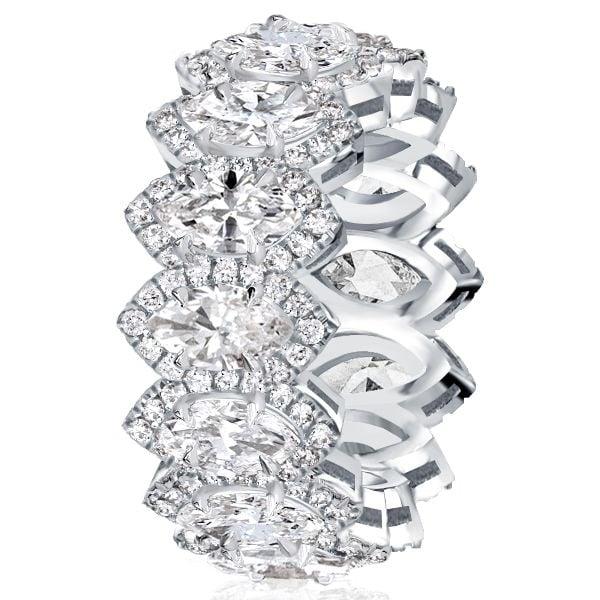 Halo Marquise Cut Wedding Band for Women in Sterling Silver