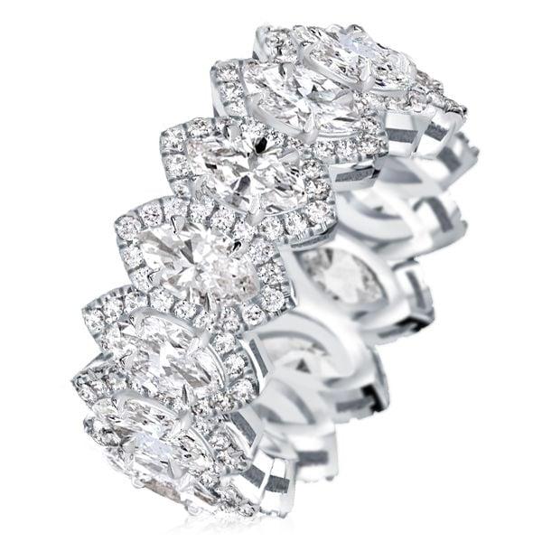 Halo Marquise Cut Wedding Band for Women in Sterling Silver