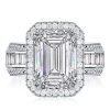 Emerald Cut White Sapphire Halo Engagement Ring in Rhodium Plated Sterling Silver