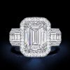Emerald Cut White Sapphire Halo Engagement Ring in Rhodium Plated Sterling Silver