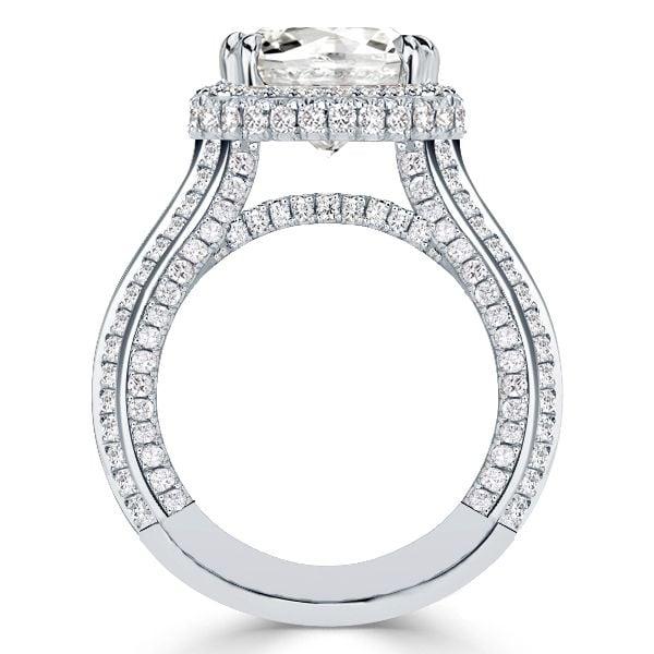 Emerald Cut White Sapphire Halo Engagement Ring in Rhodium Plated Sterling Silver