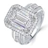 Emerald Cut White Sapphire Halo Engagement Ring in Rhodium Plated Sterling Silver