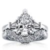 Three Stone Pear Created White Sapphire Bridal Set - Sterling Silver