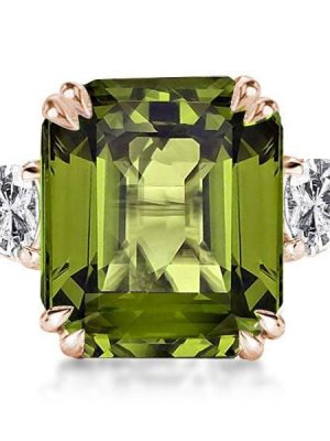 Emerald Cut Peridot Engagement Ring in 18K Rose Gold Plated Sterling Silver