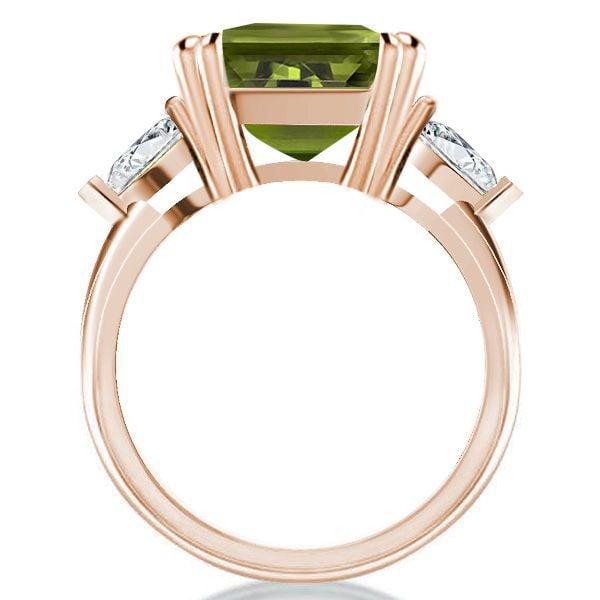 Emerald Cut Peridot Engagement Ring in 18K Rose Gold Plated Sterling Silver