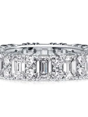 Round & Emerald Cut Cubic Zirconia Eternity Band Ring - Sterling Silver