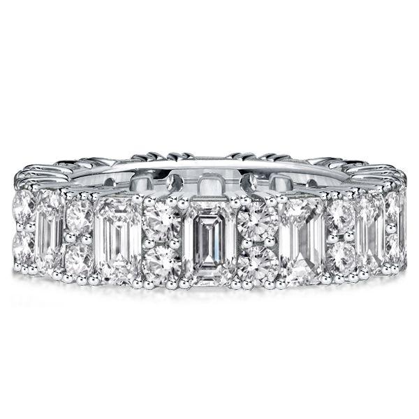 Round & Emerald Cut Cubic Zirconia Eternity Band Ring - Sterling Silver