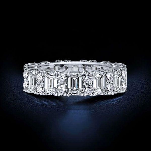 Round & Emerald Cut Cubic Zirconia Eternity Band Ring - Sterling Silver