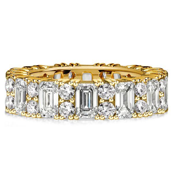 Round & Emerald Cut Cubic Zirconia Eternity Band Ring - Sterling Silver